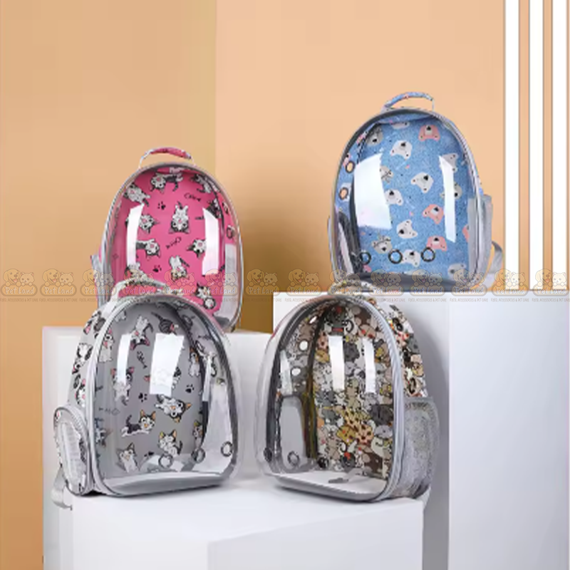 Stylish Cat Carrier Transparent Backpack Cage for Travel – Print & Round Shape