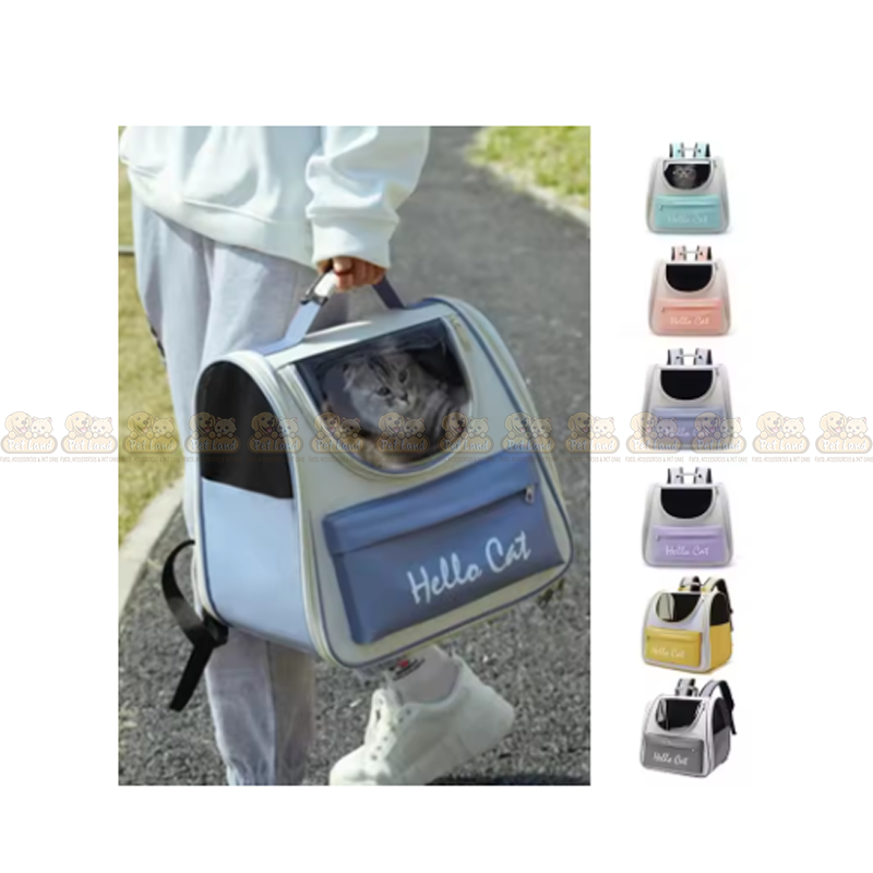 Hello Cat Pet Carrier Breathable Backpack Cage for Travel