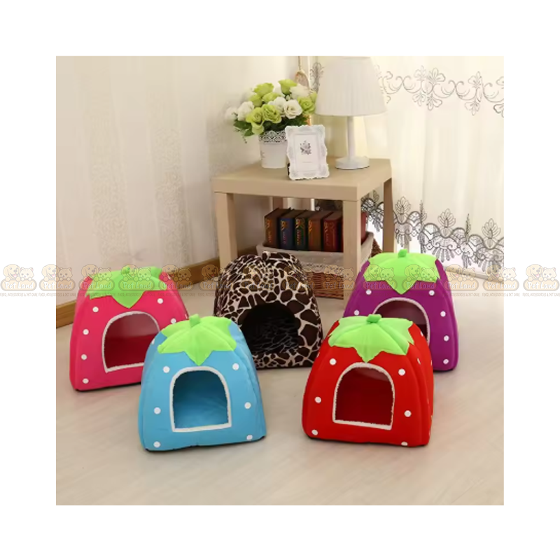 Foldable Soft Strawberry Shape Cat House & Bed