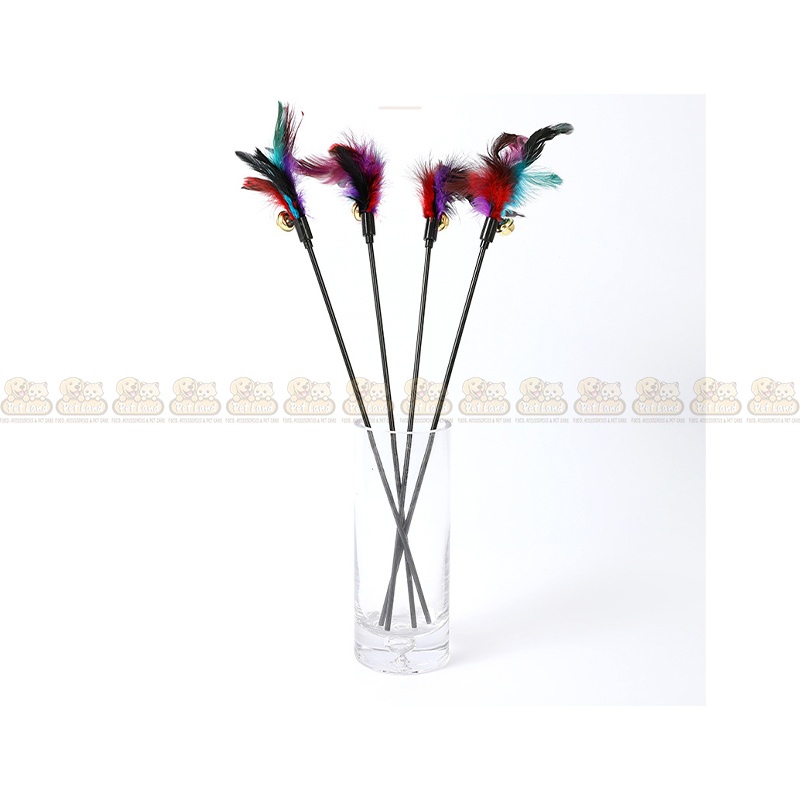 Colorful Feather Cat Wand with Bell Interactive Teaser Toy