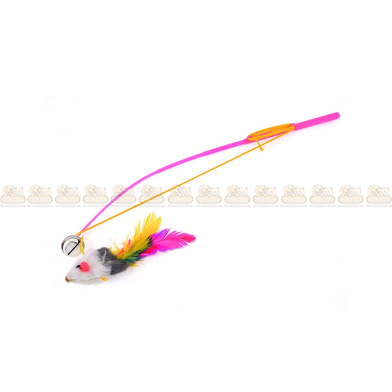 Feather Mouse Stick with Bell Cat Teaser Toy