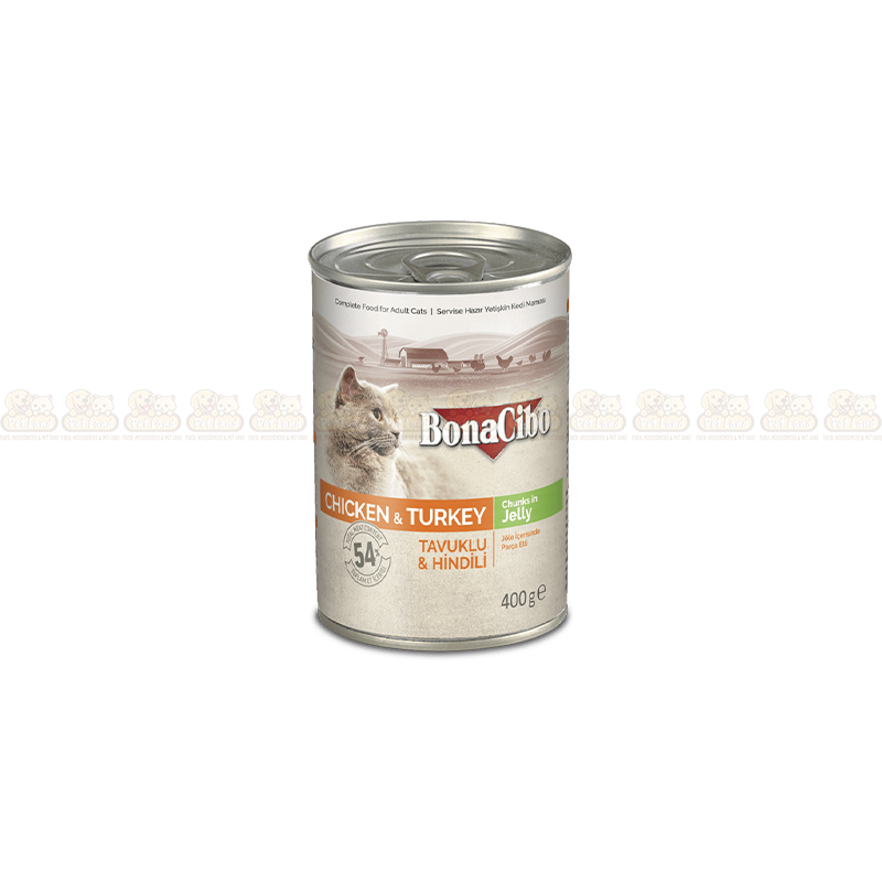 BonaCibo Chicken & Turkey Chunks in Jelly 400g Adult Canned Food
