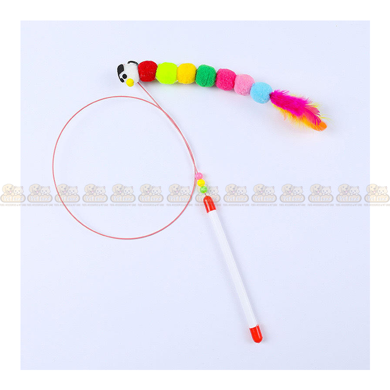 Colorful Ball Caterpillar Style Stick with Bell Cat Teaser Toy