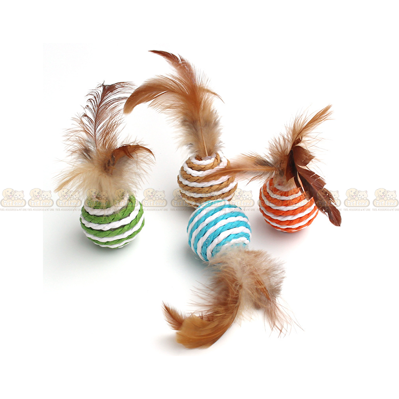 Colourful Sisal Ball Cat Toy with Feather (1 Piece)