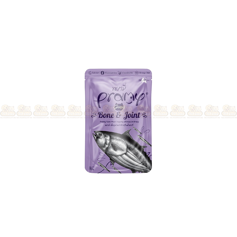 Pramy Bone & Joint Tuna Meat Topping Shirasu in Gravy 70g Pouch Food (All Cats)