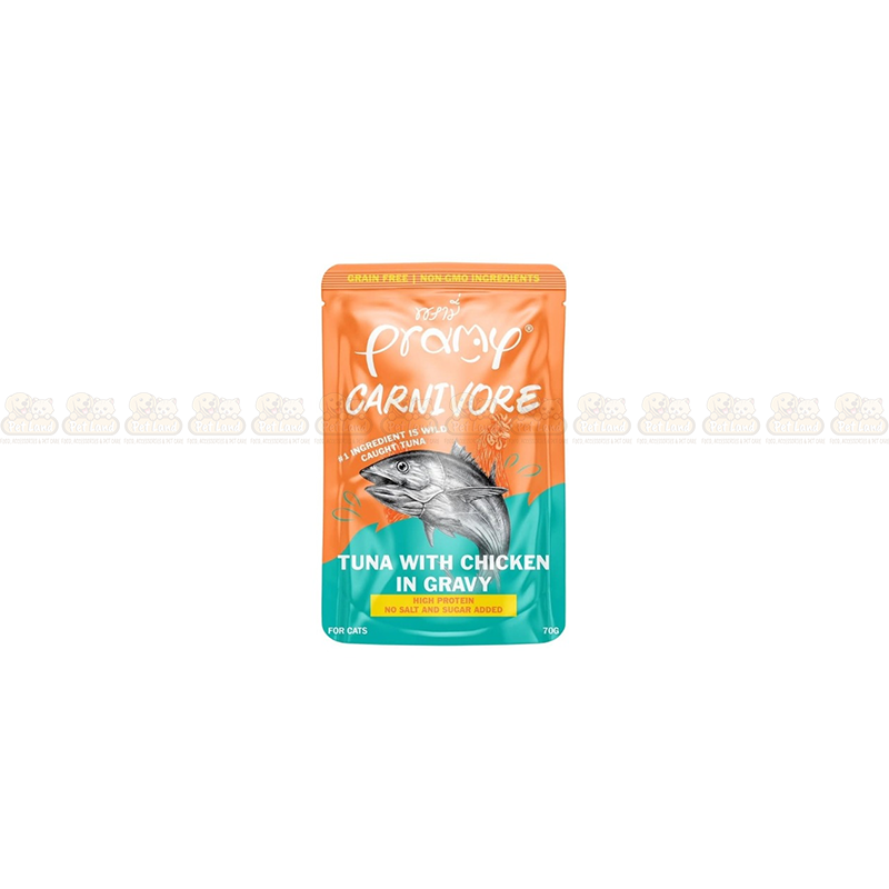 Pramy Carnivore Tuna With Chicken in Gravy 70g Grain Free Pouch Food (All Cats)