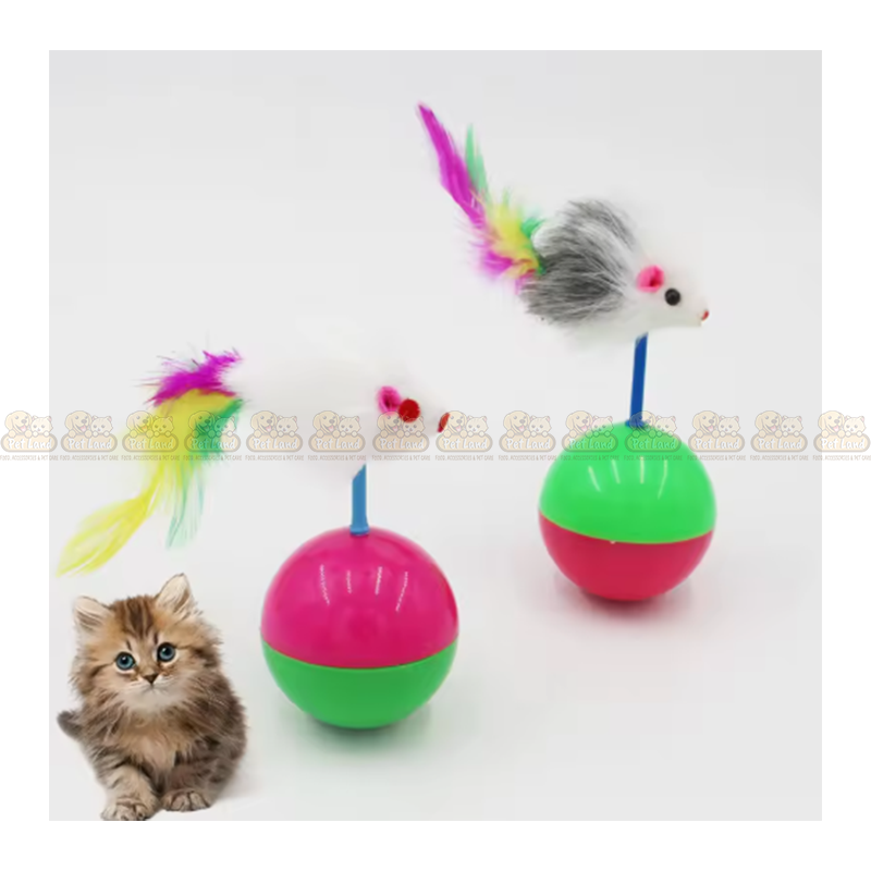Interactive Colorful Fur Mouse Tumbler Cat Toy Ball
