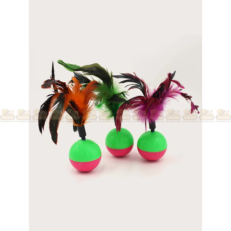 Interactive Colorful Feather Tumbler Cat Toy Ball
