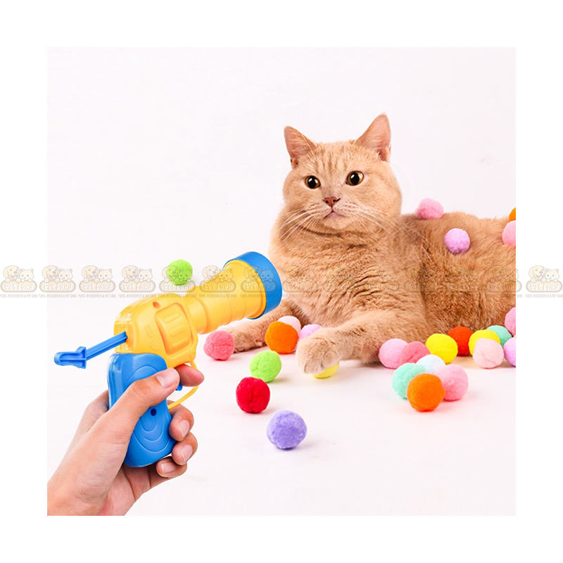 Firing Gun with Plush Colorful Ball Cat Toy