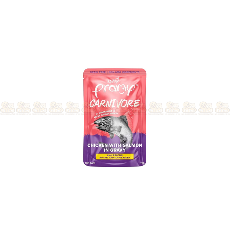 Pramy Carnivore Chicken With Salmon in Gravy 70g Grain Free Pouch Food (All Cats)