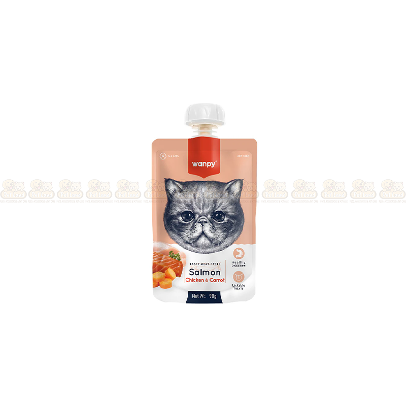 Wanpy Tasty Meat Paste Salmon, Chicken & Carrot 90g Pouch Food (All Cats)