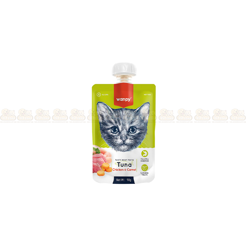 Wanpy Tasty Meat Paste Tuna, Chicken & Carrot 90g Pouch Food (All Cats)