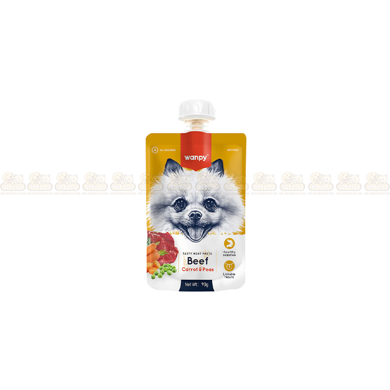 Wanpy Tasty Meat Paste Beef, Carrot & Pea 90g Pouch Food (All Dogs)
