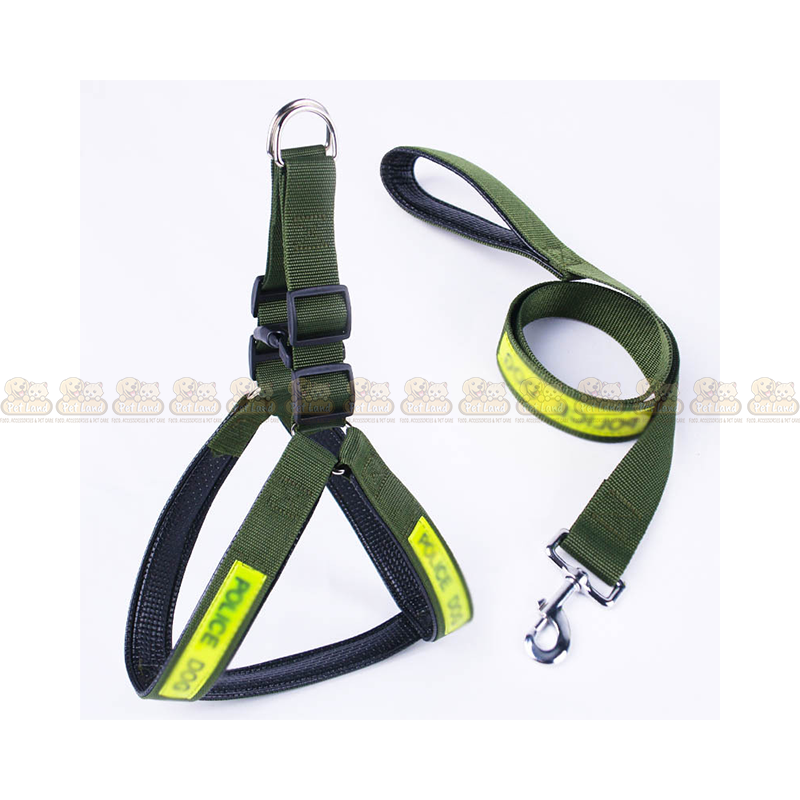 Premium Police Dog Printed Adjustable Harness with Leash