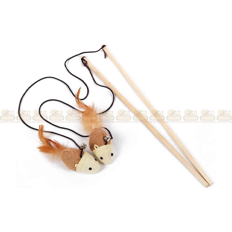 Handmade Wooden Plush Mouse Teaser Toy for Cats