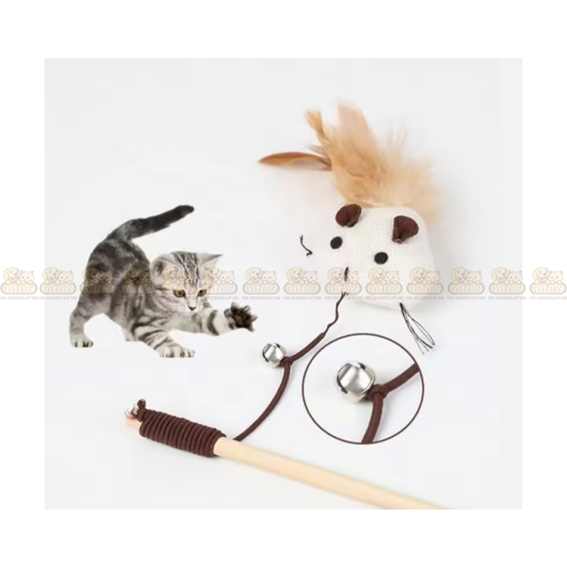 Handmade Wooden Doll Shape with Feather Teaser Toy for Cats