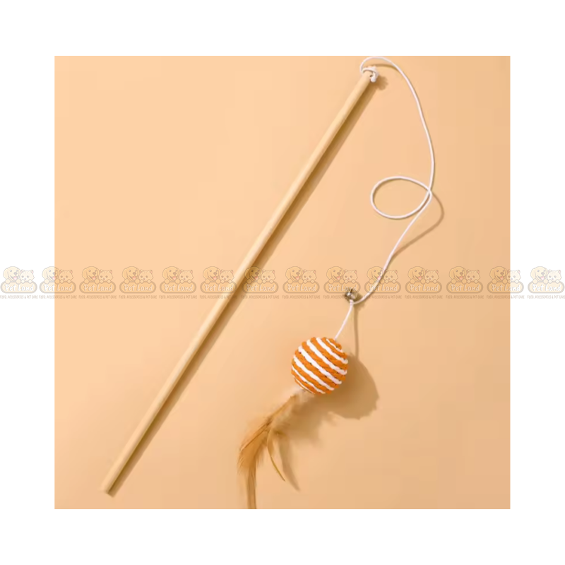 Handmade Wooden Sisal Ball with Feather Teaser Toy for Cats