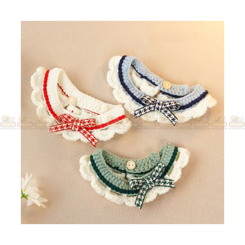 Handmade Knitted Scarf with Breathable Button Cat Collar