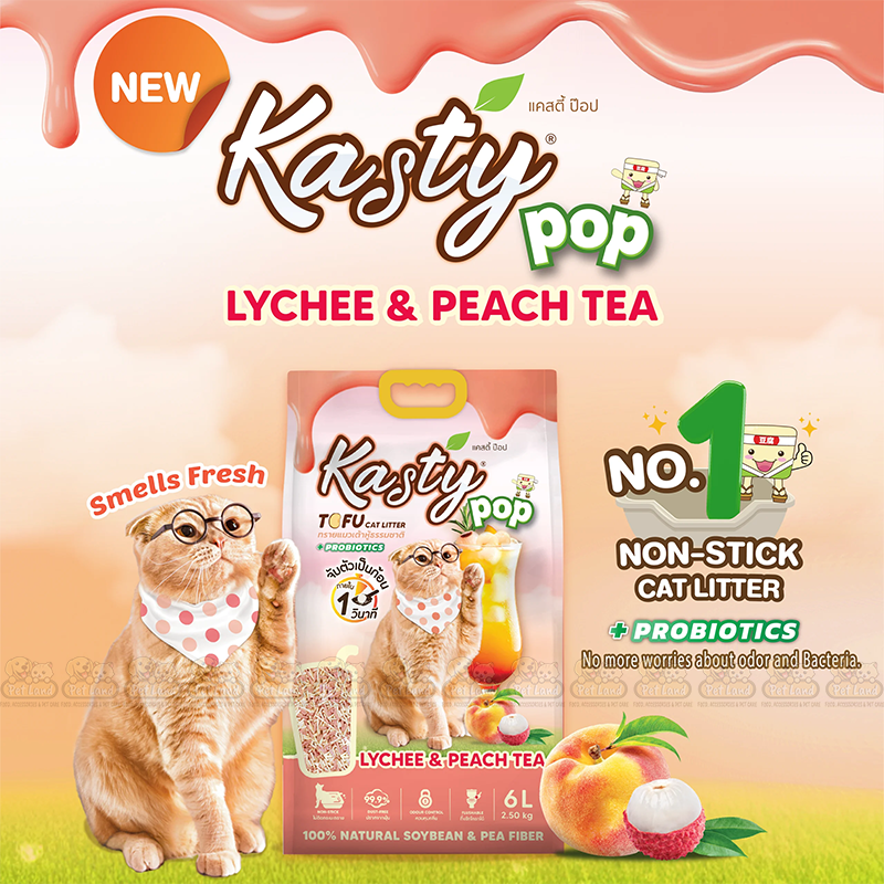 Kasty Pop Tofu Cat Litter – Lychee & Peach Tea 6L